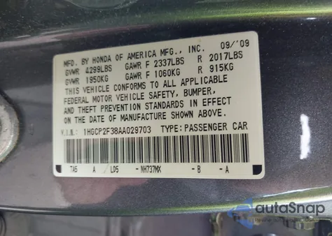 2010 Honda Accord 2.4 Lx z USA, uszkodzony, nr VIN 1HGCP2F3HAA029703